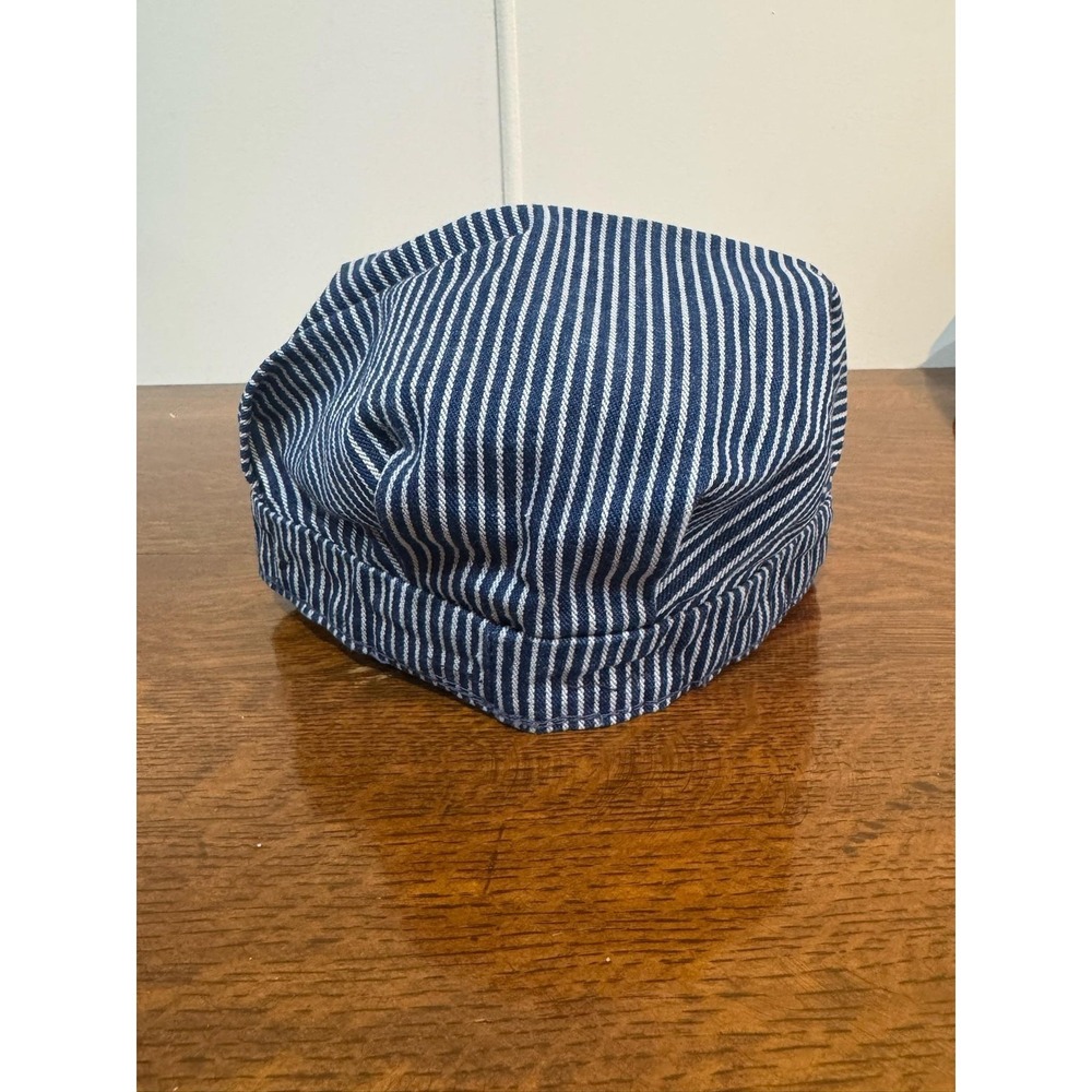 VTG Key Hat Cap Fitted Mens One Size Blue Stripe Denim Army Workwear Railroad - Picture 2 of 4
